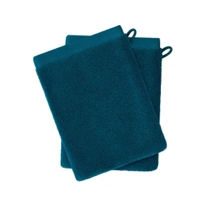Set de deux gants de toilette bleu paon Hana